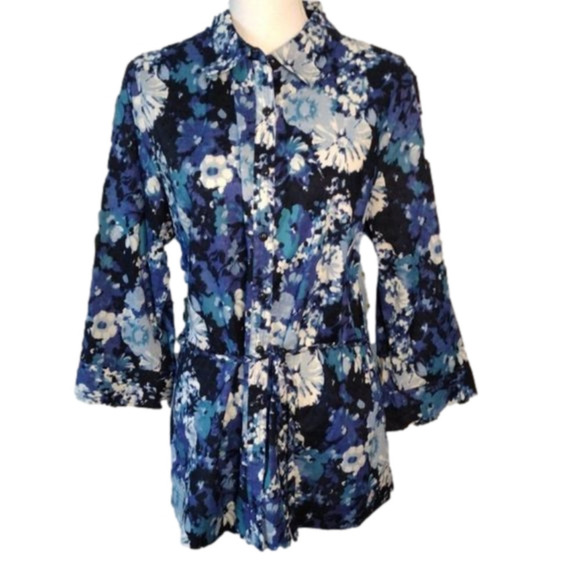 NWT Charter‎ Club Hampton Blue Garden Party waist belt blouse 14 - Picture 1 of 8